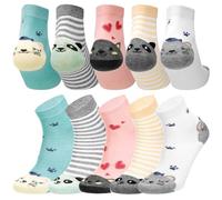 10-Pair Cute Socks, Soft Cotton Animal Socks Womens 4-7, Novelty Funky Sock Cat Pattern Colorful Strip Design, Comfortable Cat Sock Gift Set for Women Ladies
