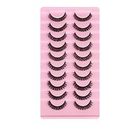10 Pairs 3D False Eyelashes, Lashes Wispy Faux Mink Lashes Fluffy, Thick False Eyelash Messy Cross Lash, 3D Volume C Curl Strip Lashes Pack Black Long Soft Reusable (1)