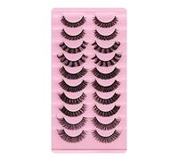 10 Pairs 3D False Eyelashes, Lashes Wispy Faux Mink Lashes Fluffy, Thick False Eyelash Messy Cross Lash, 3D Volume C Curl Strip Lashes Pack Black Long Soft Reusable (6)