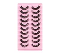 10 Pairs 3D False Eyelashes, Lashes Wispy Faux Mink Lashes Fluffy, Thick False Eyelash Messy Cross Lash, 3D Volume C Curl Strip Lashes Pack Black Long Soft Reusable (4)
