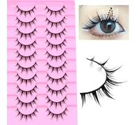 10 Pairs Black and White Manga Lashes Japanese Anime Cosplay Eyelashes Spiky Wet Look Lashes 13mm Asian False Eyelashes Clusters(A00-Black and White Eye Lashes 7-13mm)