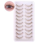 10 Pairs Brown Lashes Clear Band Brown Manga Lashes Japanese Anime Eyelashes Asian False Eyelashes Natural Look Like Individual Clusters(Natural Lashes 8-11mm)