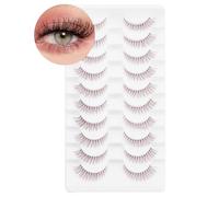 10 Pairs Brown Lashes Clear Band Brown Manga Lashes Japanese Anime Eyelashes Asian False Eyelashes Natural Look Like Individual Clusters(Natural Lashes 8-11mm)