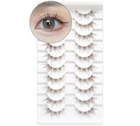 10 Pairs Brown Lashes Clear Band Brown Manga Lashes Japanese Anime Eyelashes Asian False Eyelashes Natural Look Like Individual Clusters(Natural Lashes 8-11mm)