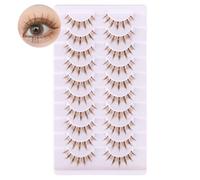 10 Pairs Brown Lashes Clear Band Brown Manga Lashes Japanese Anime Eyelashes Asian False Eyelashes Natural Look Like Individual Clusters(Natural Lashes 8-11mm)