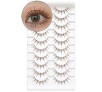 10 Pairs Brown Lashes Clear Band Brown Manga Lashes Japanese Anime Eyelashes Asian False Eyelashes Natural Look Like Individual Clusters(Natural Lashes 8-11mm)