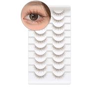 10 Pairs Brown Lashes Clear Band Brown Manga Lashes Japanese Anime Eyelashes Asian False Eyelashes Natural Look Like Individual Clusters(Natural Lashes 8-11mm)