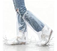 10 Pairs Disposable Shoe Covers, Waterproof Plastic Boot Covers for Rain, Transparent Overshoes for Men Women Outdoor Indoor Protection (Long Transparent)