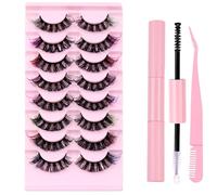 10 Pairs Fake Colored Lash Multi Coloured False Eye Lashes Russian Strip Reusable Faux Eyelash for Party Halloween Cosplay C1816[FGJSTC1814, ]