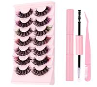 10 Pairs Fake Colored Lash Multi Coloured False Eye Lashes Russian Strip Reusable Faux Eyelash for Party Halloween Cosplay C1816[FGJSTC1813, ]