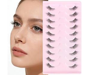 10 Pairs False Eyelashes Half Eyelashes Thin Black Band Corner Lashes 3/4 Reusable Natural Look End Half Lash Cat Eye Wispy Fake Eyelash for Daily Makeup or Dance Parties(5MM-12MM)