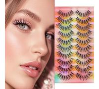 10 Pairs False Eyelashes, Natural Look Cat Eye Lashes, D Curl Cluster Lashes, Reusable 3 Styles Mixed Thick Wispy, Easy to Apply for Beginners (10 Pairs Square Tray)
