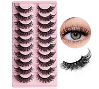 10 Pairs False Eyelashes Russian Strip Lashes Faux Mink Wispy Fluffy Cat Eye Lashes D Curl Fake Lashes Reusable Natural Look Fake Lashes Handmade Thick Soft Long Eyelashes