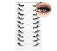 10 Pairs Half Lashes Wispy Cat Eye, 15mm Half Eyelashes Natural Look, 3D Fluffy Soft False Eyelashes for Subtle Glam and Enhancement