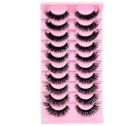 10 Pairs of 3D False Eyelashes, Cat Eye, Fluffy Volume, Curly, Cat-Eye, Artificial Eyelashes, Natural Look, Reusable, Handmade, Faux Mink Makeup Eyelashes (K67)