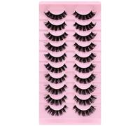 10 Pairs of 3D False Eyelashes Russian False Eyelashes Natural Look Curly Cat Eye Lashes D Curl False Eyelashes with Natural Wispy Volume Cat Eye Eyelashes (D26)