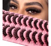 10 Pairs of Clear Band Artificial Eyelashes, Cat Eye, 15 mm, Fluffy Cat Eye, Russian Volume Strip Lashes, D Curly Wispy False Eyelashes, Natural Look Eyelash Extensions (H22)