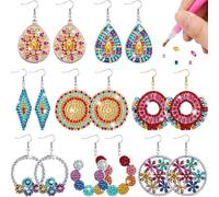 10 Pairs of Diamond Art Painting Earrings, 5D Mandala Earrings, Diamond Art Boho Earrings, Drop Earrings for Women, Girls, 04 Mandala
