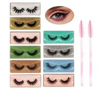 10 Pairs Of False Eyelashes, 2 Eyelash Brushes, Fashionable Thick Eyelashes, Fluffy Slim Eyelashes, Gothic Eyelashes, Reusable Adhesive Eyelashes