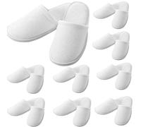 10 Pairs of Spa Slippers, Disposable Hotel Cotton Velvet Closed Toe Slippers for Home, Bedroom, Bathroom, Indoor, Hotel or Commercial Use(White)