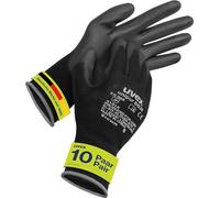 10 pairs of Uvex Unipur 6639 protective work gloves with PU coating against mechanical risks, EN 388, black