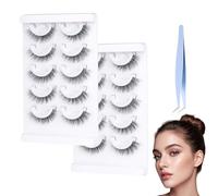 10 Pairs Pre Glued Eyelashes,Natural Look False Lashes,Reuseable Press-on Strip Eyelash,Self Adhesive Lashes No Glue Need Wispy Lash For Beginners, Work & Parties