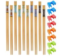 10 Pairs Resusable Wooden Chopsticks,Chinese Non-Slip Chopstick Set with 8 Clips for Beginners for Sushi Rice Noodles Asian Dishes,Dishwasher Safe