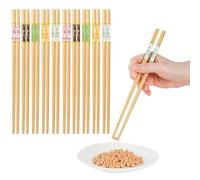 10 Pairs Reusable Chopsticks - Dishwasher Safe 24cm (9.5") Natural Bamboo Chopsticks, 5 Colour Coded for Personal Use - Ideal for Sushi, Noodles & Asian Cuisine