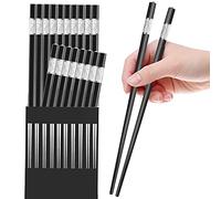 10 Pairs Reusable Chopsticks Dishwasher Safe,9.5 Inch Fiberglass Chopsticks Set, Japanese Chinese Korean Chopsticks for Food, Non-Slip, Easy to Use (Black Chopsticks)