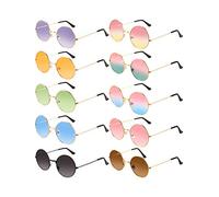10 Pairs Round Hippie Sunglasses Circle Colored Sunglasses 60's Style Glasses Circle Glasses for Women Men (Cute Colors)