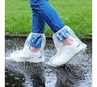 10 Pairs Shoe Covers Waterproof Rain Boot Covers for Women & Men, Plastic Disposable Shoe Protectors with Non-Slip Soles, Slip-On Outdoor Overshoes for Wet Weather, Commuting, Dog Walking (Clear)