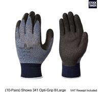 (10-Pairs) Showa 341 Opti-Grip 8/Large Waterproof Latex Palm Work Gloves Strong
