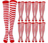 10 Pairs Women Girls Striped Knee High Irish Socks, Novelty Thigh Socks Gifts for Cosplay Party, Red, White