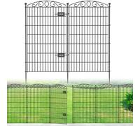 10 Panel No Dig Decorative Garden Fence with Gate 115cm H x 5.2m L for Dogs | Rustproof welded metal with deep stakes for outdoor yards and patios. Arched modular design contains rabbits, small animals.