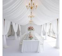 10 Panels 5ft x 40ft White Ceiling Drapes for Wedding, Sheer Fabric Ceiling Curtains for Tent Drapes Photo Background Ceremony Birthday Party Ceiling Decoration, Rent Wedding Decor
