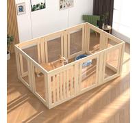 10 Panels Dog Playpen with Door, 23.6" H Pet Playpen Indoor, Clear Acrylic Puppy Playpens, Wooden Puppy Fence with Gate, Transparent Dog Pens, Pet Pen Indoor for Dogs, Cats, Rabbit, Small and Medium