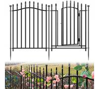 10 Panels No Dig Decorative Garden Fence with Gate - 32in H x 22.5ft L, Reinforced Square Tube Rustproof Tall Animal Barrier for Dogs & Rabbits, Outdoor Yard Border Fencing