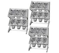 10 Pans Kitchen Stainless Steel Retractable Acrylic Spice Rack,2 Row Transparent Standing,Countertop Storage Seasoning With Spoon Lid Set(Silver/FFF,25.4X8.9X17IN-3PCS)