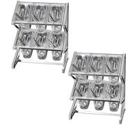 10 Pans Kitchen Stainless Steel Retractable Acrylic Spice Rack,2 Row Transparent Standing,Countertop Storage Seasoning With Spoon Lid Set(Silver/FFF,25.4X8.9X17IN-2PCS)
