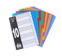 10 Part File Dividers A4, Folder Dividers, 11-Holes Pre-Punched Lever Arch Folder in Assorted Colours, Plastic Binder Dividers, Index Folder Subject Divider for Office School (Color tabs)