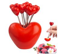 10 Pc-s Toothpicks | Red Hearts Fo-rks Stainless Steel | Reusable Food Fru-it Picks | Cocktail Tasting Appetizer Fo-rks - Cute Heart-Shaped Multipurpose Stainless Steel Fru-it Fo-rks with Holder