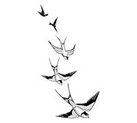10 Pc Swallow Tattoo In Black - Five Flying Birds - Temporary Body Tattoo