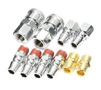 10 Pcs 1/4 Inch BSP Air Line Hose Fitting Connector Set for Compressor Quick Release Coupler, Galvanized Iron, 2 x Internal Thread Female + 2 x External Thread Male + 2 x Internal Thread Mal