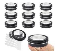 10 Pcs 100ml Black Round Aluminium Tin, LusDoly Aluminum Tins with Screw Lids Clear Window, Aluminum Tin Cans, Lip Balm Tins, Small Metal Tins Pots Container for Candle Salves Cream
