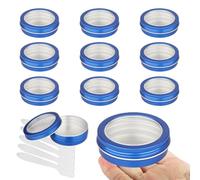 10 Pcs 100ml Blue Round Aluminium Tin, LusDoly Aluminum Tins with Screw Lids Clear Window, Aluminum Tin Cans, Lip Balm Tins, Small Metal Tins Pots Container for Candle Salves Cream