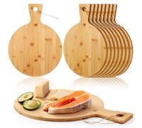 10 Pcs 12 Inch Bamboo Cutting Boards with Handle - Round Wooden Pizza Chopping & Serving Boards for Kitchen Ideal for Cheese Fruits Vegetables Bread & Charcuterie