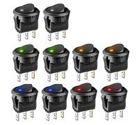10 Pcs 12V Switch, XCOZU 20A 12 Volt Switch Auto Switch 5 Color Led Rocker Switch Car Light Switches, DC Rocker Switch Round Automotive Illuminated Switch On Off Toggle Switch
