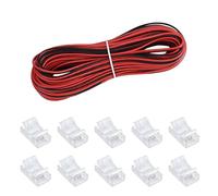 10 PCS 2 Pin 8mm COB LED Strip Connector, RGB LED Light Connector with 5m/16.4ft Extension Cable Strip to Wire Quick Connection Unwired Clips Solderless Adapter for 8mm Width COB Waterproof LED Lights