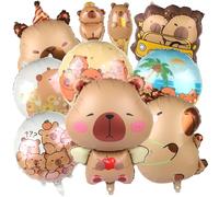 10 PCS 24 inch Capybara Birthday Party Decorations, Animal Theme Aluminum Foil Balloons for Baby Shower & Wedding, Gender Reveal Party Supplies, Aluminum Mylar Inflatable Stick Balloons