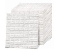 10 Pcs 3D Wall Panels Peel Brick Wallpaper Self Adhesive White Brick Printable Wallpaper Stick Waterproof Foam Faux Brick Paneling for Bathroom Kitchen Bedroom Fireplace